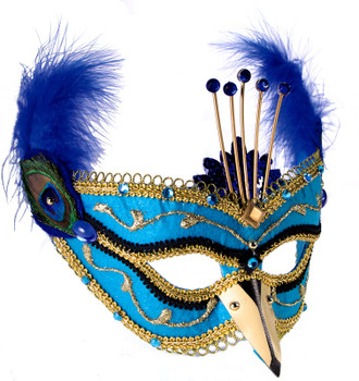 Peacock Masquerade Mask with Feathers