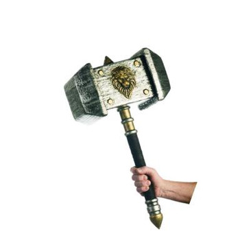 Silver and Gold Lion Emblem War Hammer | Old World | Props and Play Weapons