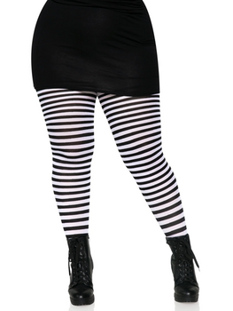 Plus Size Nylon Striped Tights Black and White | Hosiery | Legwear and Tights