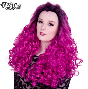 Rockstar Wigs - Lace Front Curly Dark Roots - Fuchsia Rose