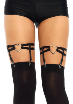Dual Strap Thigh Heart Garter Black | Hosiery | Legwear and Tights