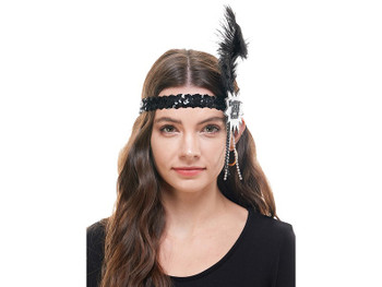 Silver Happy New Year Flapper Headband with Feather | Novelty | Hats and Headpieces