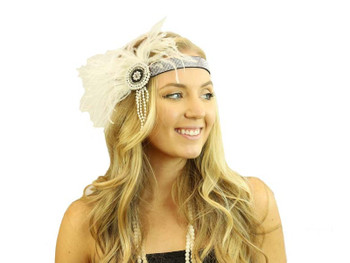 20s Jeweled Flapper Headband With White Feather | 1920s | Hats and Headpieces