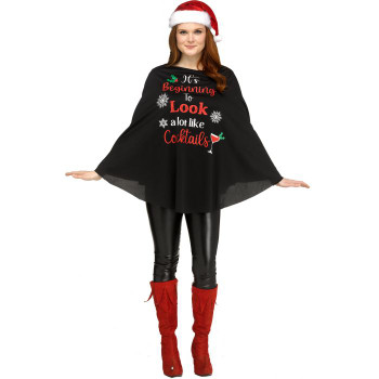 Black Holiday Party Poncho | Christmas | Womens Costumes