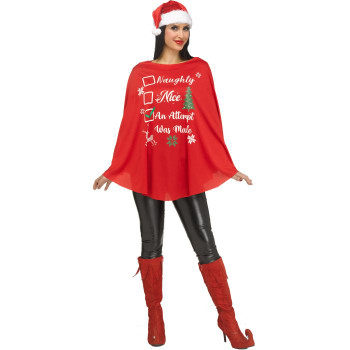 Red Naughty Holiday Party Poncho | Christmas | Womens Costumes