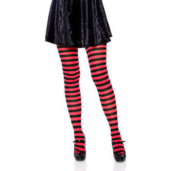 Nylon Striped Tights Black and Red | Hosiery | Legwear and Tights