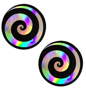 Neva Nude Holographic Spiral on Black Malice Glitter Pasties | Festivals | Applications and Prosthetics