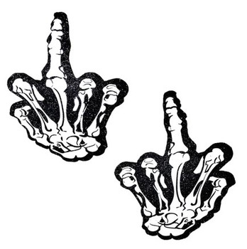 Neva Nude Middle Finger Black Glitter Blacklight Pasties | Festivals | Applications and Prosthetics