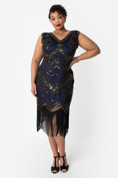 20s Fernande Navy Blue Plus Size Flapper Dress | 1920s | Womens Costumes