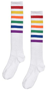 Knee Socks White With Rainbow Stripes | 1980s | Legwear and Tights