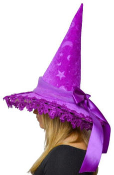 Purple Moon and Star Witch Hat with Bow | Halloween | Hats and Headpieces
