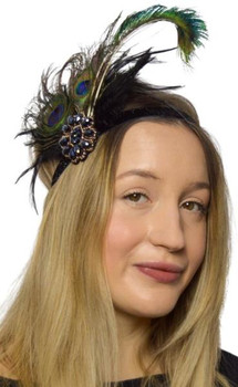 20s Peacock Feather Flapper Headband with Rhinestones | 1920s | Flapper Headbands