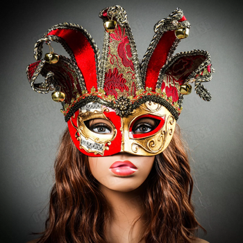 Jester Red and Gold Brocade Masquerade Mask | Venetian and Masquerade Masks