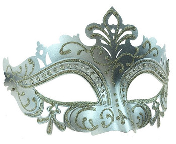Silver Glitter Rhinestone Fleur Masquerade Mask | Venetian and Masquerade Masks