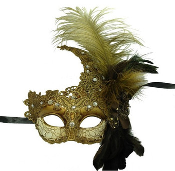 Feather Antique Masquerade Mask Gold | Costume and Theatrical Masks