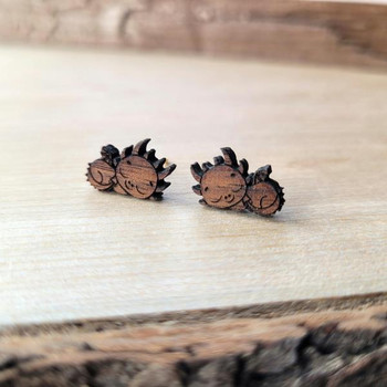Black Walnut Cute Sleeping Horned Dragon Earrings | Fantasy by Numbers | Artisan Crafted Items
