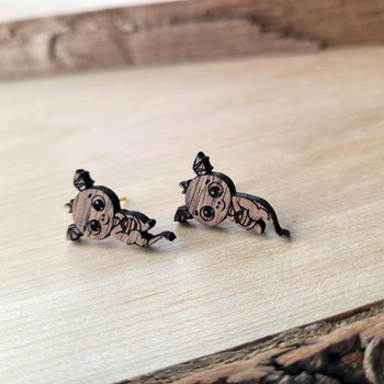 Black Walnut Cute Flying Winged Dragon Earrings | Fantasy by Numbers | Artisan Crafted Items