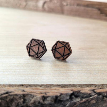Black Walnut Geometric D20 Earrings | Fantasy by Numbers | Artisan Crafted Items