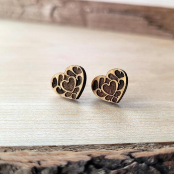 Cherry Fancy Heart Stud Earrings | Fantasy by Numbers | Artisan Crafted Items