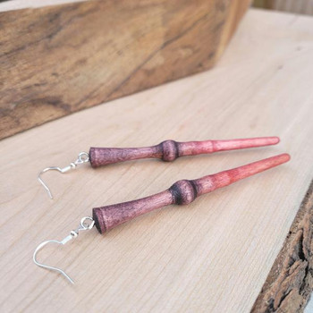 Kona and American Walnut Wand Pendant Earrings | Fantasy by Numbers | Artisan Crafted Items