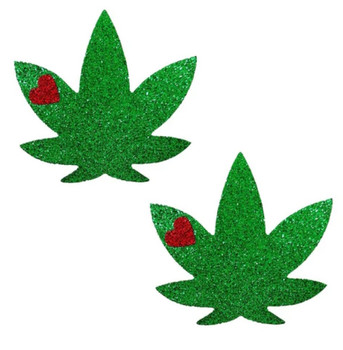 Neva Nude Green Glitter Weed Leaf Pasties | Festivals | Applications and Prosthetics