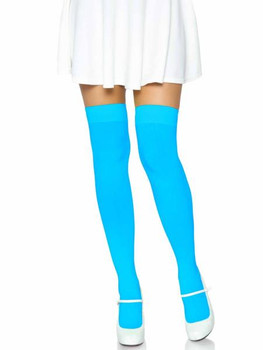 Opaque Nylon Thigh Highs Neon Blue | Hosiery | Legwear and Tights