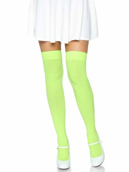 Opaque Nylon Thigh Highs Neon Green | Hosiery | Legwear and Tights