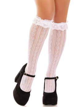Sweetheart Ruffle Cuff Knee Highs White | Hosiery | Legwear and Tights