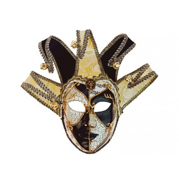 Venetian Black and White Jester Brocade Mask | Masquerade | Accessories