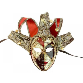 Venetian Jester Brocade Mask Black and Red | Costume and Theatrical Masks