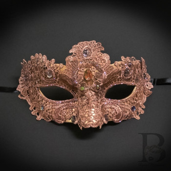 Elegant Lace and Gem Mask Rose Gold | Masquerade | Costume And Theatrical Masks