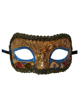 Venetian Baroque Gold and Blue Filigree Detail Mask | Masquerade Masks
