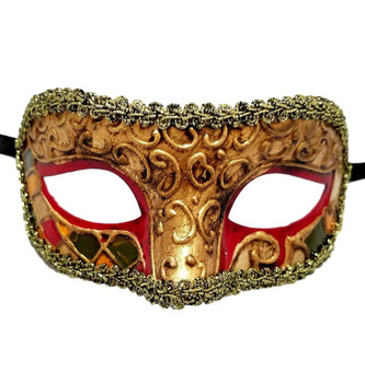 Venetian Baroque Gold and Red Filigree Detail Mask | Masquerade Masks