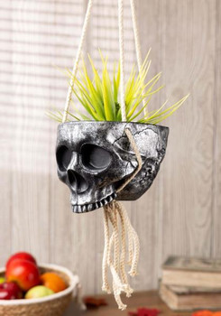 Hanging Skull Planter | Silver | Halloween | Decor