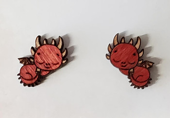 Red Cute Sleeping Horned Dragon Earrings | Fantasy by Numbers | Artisan Crafted Items