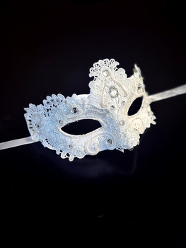 Elegant Lace and Gem Mask White | Masquerade | Costume And Theatrical Masks