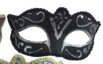 Glitter Scroll Masquerade Mask Black and Silver | Costume and Theatrical Masks