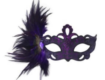 Purple Masquerade Mask with Side Feather Plume | Venetian and Masquerade Masks