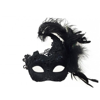 Feather Glitter Masquerade Mask Black | Costume and Theatrical Masks