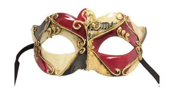 Music Notes Masquerade Mask Red and Gold | Costume and Theatrical Masks