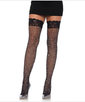 Lurex Shimmer Cable Net Thigh Highs | Hosiery | Legwear and Tights