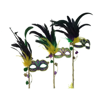 Purple Mardi Gras Glitter Masquerade Stick Mask | Venetian and Masquerade Masks