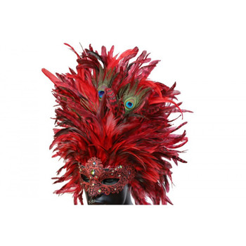 Dramatic Carnival Feather Mask Red | Costume and Theatrical Masks