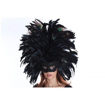 Dramatic Carnival Lace Feather Mask Black | Costume and Theatrical Masks