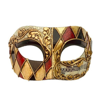 Diamond Harlequin Scroll Detail Mask Gold and Black | Masquerade | Costume And Theatrical Masks