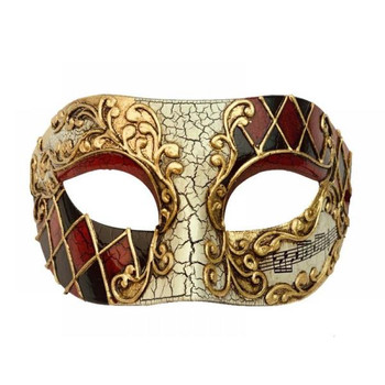 Diamond Harlequin Scroll Detail Mask Red and Black | Masquerade | Costume And Theatrical Masks