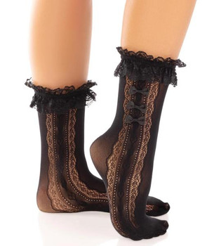 Black Lolita Lace Ankle Socks with Bows | Hosiery | Legwear and Tights