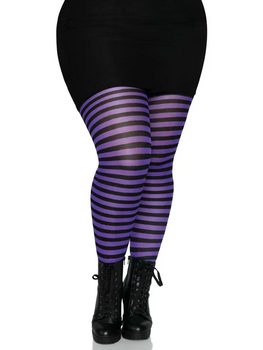 Plus Size Nylon Striped Tights Black and Purple | Hosiery | Legwear and Tights