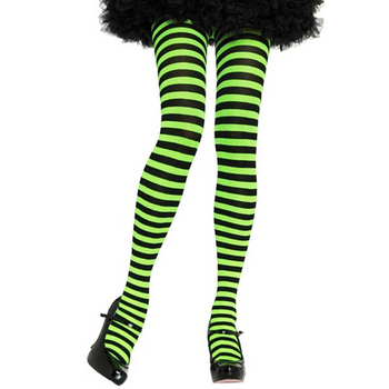 Nylon Striped Tights Black and Neon Green | Hosiery | Legwear and Tights