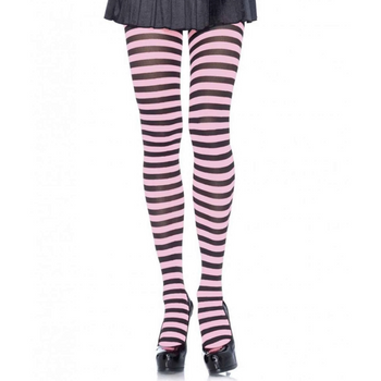 Nylon Striped Tights Black and Baby Pink | Hosiery | Legwear and Tights